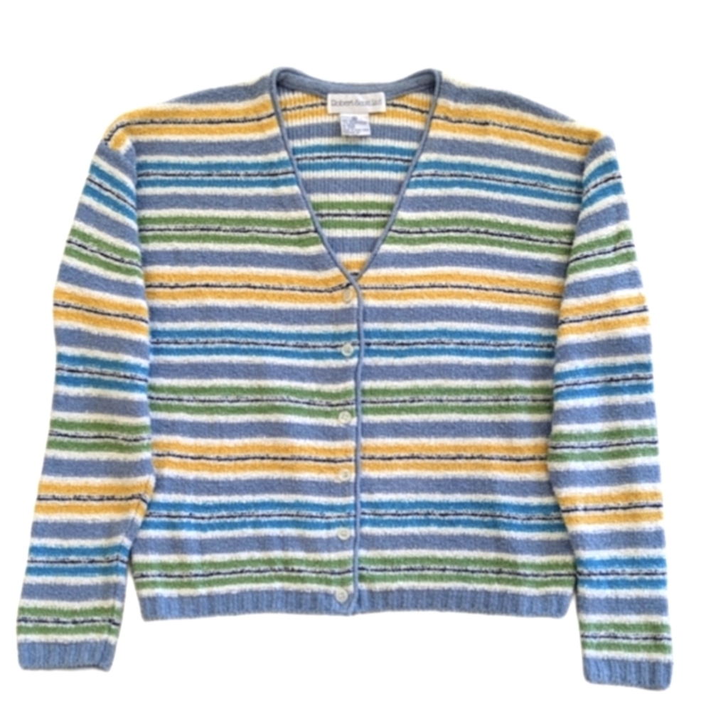 Vintage 90s Robert Scott Multicolor Striped Knit Cardigan Sz M